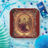 女ビクトリアン金ゴールドエレガント写真枠レッド ペーパープレート (パーティー)