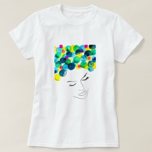 女ファンキーカッコいい毛水色 Tシャツ (デザイン正面)