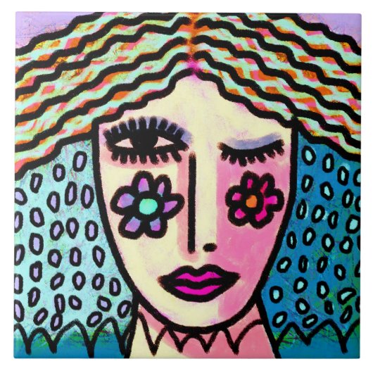 女ファンキー性の抽象芸術デジタルポートレート タイル (正面)