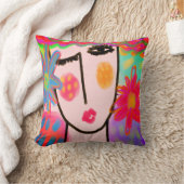 女ファンキー抽象芸術ポートレート クッション (ブランケット)