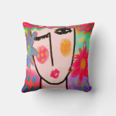 女ファンキー抽象芸術ポートレート クッション (裏面)