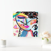 女ファンキー抽象芸術ポートレート スクエア壁時計 (ホーム)