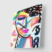 女ファンキー抽象芸術ポートレート スクエア壁時計 (傾斜)