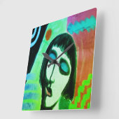 女ファンキー抽象芸術ポートレート スクエア壁時計 (傾斜)