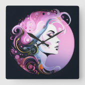 女フェミニン性美しい スクエア壁時計 (正面)