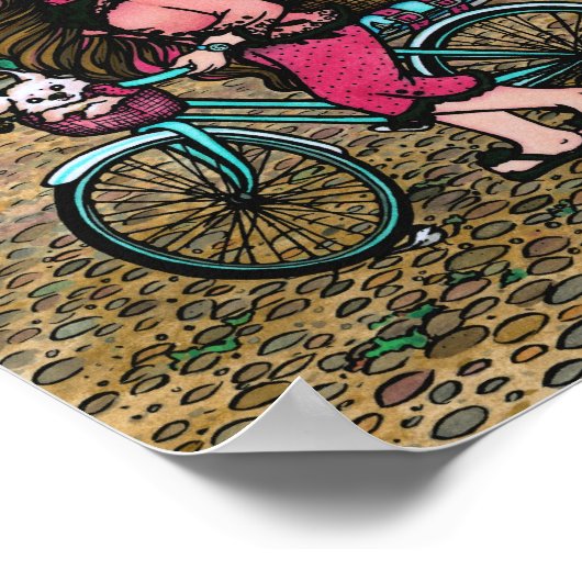 女フランスのの子&かわいい子犬パリエッフェルタワーポスター ポスター (角)