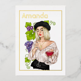 女フランスの子ワインテイスティングバースデーパーティー 箔招待状