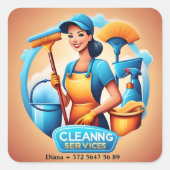 女モダンかわいらしの清掃とメイドサービス スクエアシール (正面)