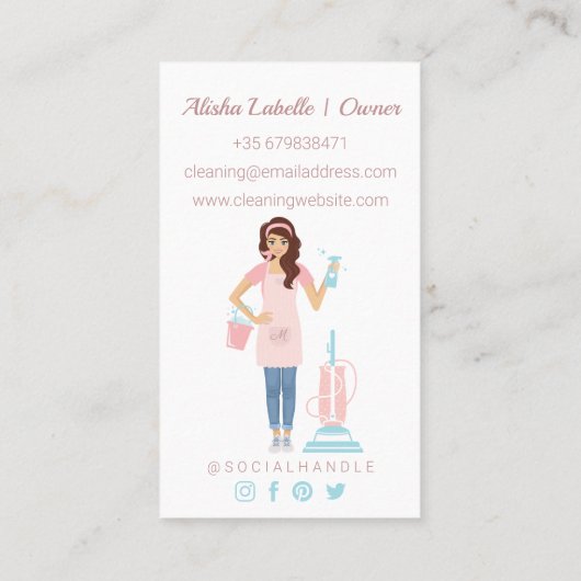 女モダンかわいらしの清掃とメイドサービス 名刺 (裏面)