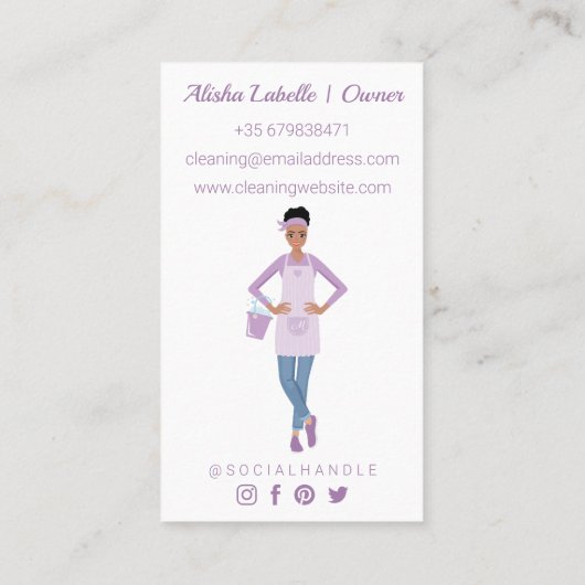 女モダンかわいらしの清掃とメイドサービス 名刺 (裏面)