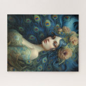 女モダンと孔雀の羽根でアート ジグソーパズル (横)