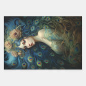 女モダンと孔雀の羽根でアート ラッピングペーパーシート (正面)