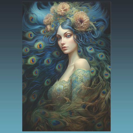 女モダンと孔雀の羽根でアート 薄葉紙