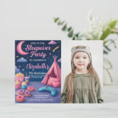 女モダンの子のスランバーパーティーカード（写真あり） 招待状 (スタンド正面)