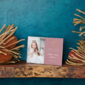 女モダンの子のピンクの最初の聖体写真 フォトプラーク (側面)