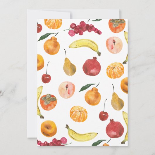 女モダンの子のフルーツをテーマにした誕生日 招待状 (裏面)