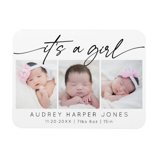 女モダンの子のベビー3生まれたばかりのフォトコラージュ マグネット (横)