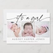 女モダンの子のベビー3生まれたばかりのフォトコラージュ 案内状 (正面)