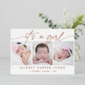 女モダンの子のベビー3生まれたばかりのフォトコラージュ 箔シーズンカード (立ち正面)