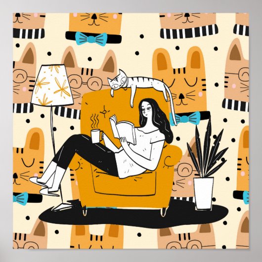 女モダンの読グラフィックアート ポスター (正面)