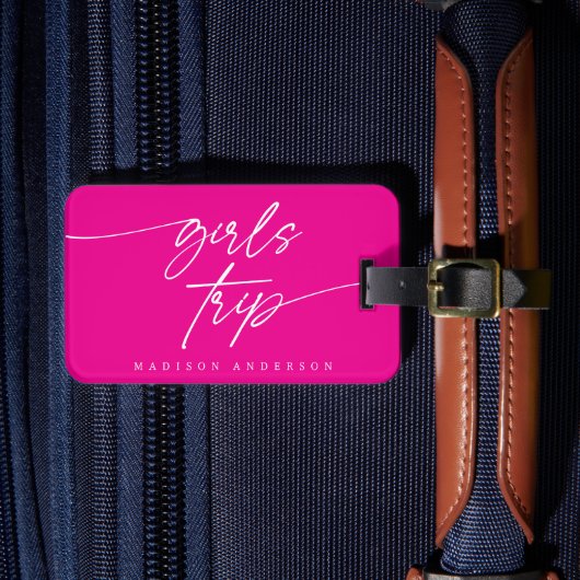 女モダンエレガント子の旅行スクリプトタイポグラフィ | ピンク ラゲッジタグ (正面インサイチュ4)