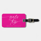 女モダンエレガント子の旅行スクリプトタイポグラフィ | ピンク ラゲッジタグ (正面横)