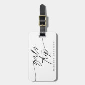 女モダンエレガント子の旅行スクリプトタイポグラフィ ラゲッジタグ (正面縦)