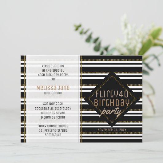 女モダンスタイリッシュ40歳の誕生日パーティー招待状 招待状 (スタンド正面)