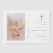 女モダン子写真金ゴールド書道バプテスマ ベラム紙招待状 (正面)