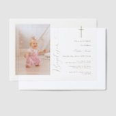 女モダン子写真金ゴールド書道バプテスマ ベラム紙招待状 (オフセット)