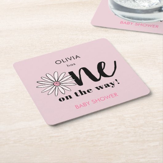 女モダン子赤ちゃんシャワーデイジーフローラ スクエアペーパーコースター (アングル)