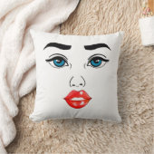女モダン線アートスケッチブルーアイズレッドリップ クッション (ブランケット)