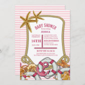 女モダン航海の児シャワー 招待状 (正面/裏面)