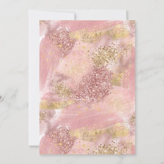 女モダン10代の子スパパーティーフェイクバラ金ゴールドグリッター 招待状 (裏面)