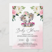 女ユニークの子tutu ballerina elephot bohoベビー 招待状 (正面/裏面)