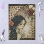 女ユニークエレガント児と黒猫の庭の花 薄葉紙 (クラフト)