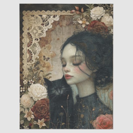 女ユニークエレガント児と黒猫フローラ園 薄葉紙 (正面)