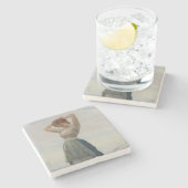 女リラックスの子のビーチ ストーンコースター (横)