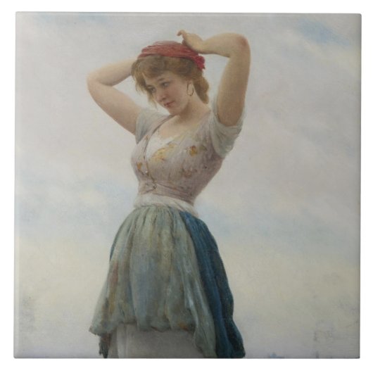 女リラックスの子のビーチ タイル (正面)