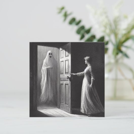 女不気味と幽霊ゲストヴィンテージイラストレーション カード (スタンド正面)