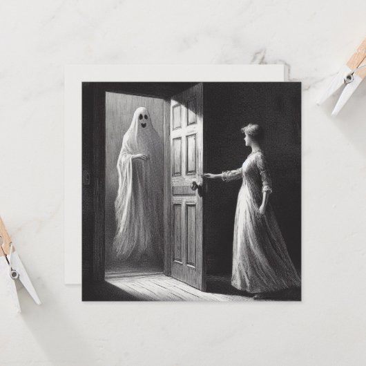 女不気味と幽霊ゲストヴィンテージイラストレーション カード (正面/裏面インサイチュ)