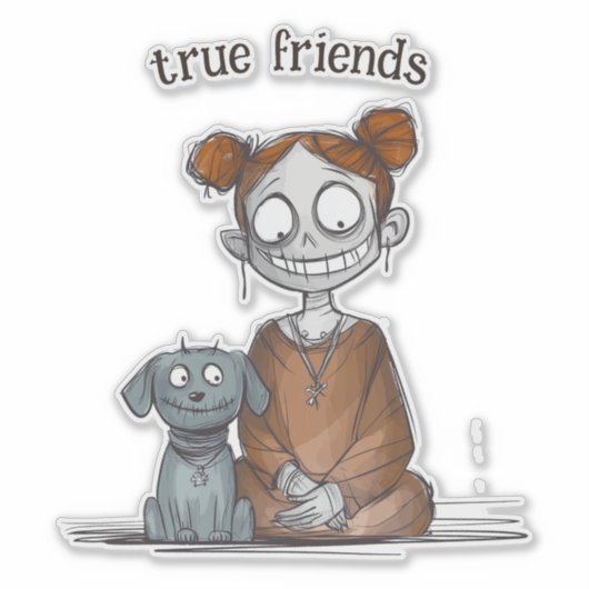 女不気味の子と犬の友 シール (正面)