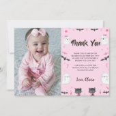 女不気味の子ハロウィーン誕生日パーティー写真 サンキューカード (正面)