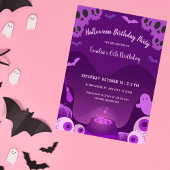 女不気味の子ハロウィーン誕生日任意の年パープル 招待状