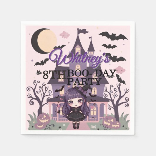 女不気味子パープル誕生日パーティー スタンダードカクテルナプキン (正面)