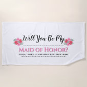 女中の名誉|の水彩画のばら色の花の結婚式 ビーチタオル (正面)