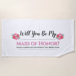 女中の名誉|の水彩画のばら色の花の結婚式 ビーチタオル