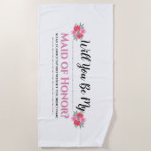 女中の名誉|の水彩画のばら色の花の結婚式 ビーチタオル (正面)