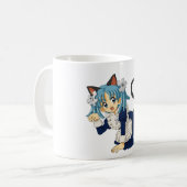 女中の服の彼女の膝の日本製アニメの女生徒猫 コーヒーマグカップ (正面左)