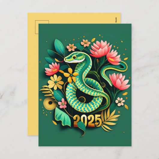 女中国の性の木のヘビ2025の新年 シーズンポストカード (正面/裏面)